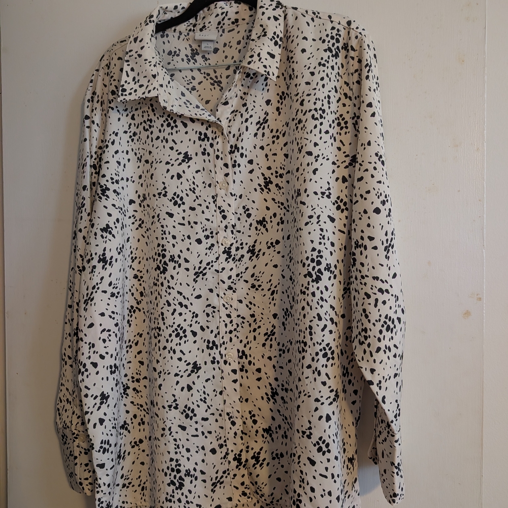 a new day Cream Blouse with Black Speckle Print